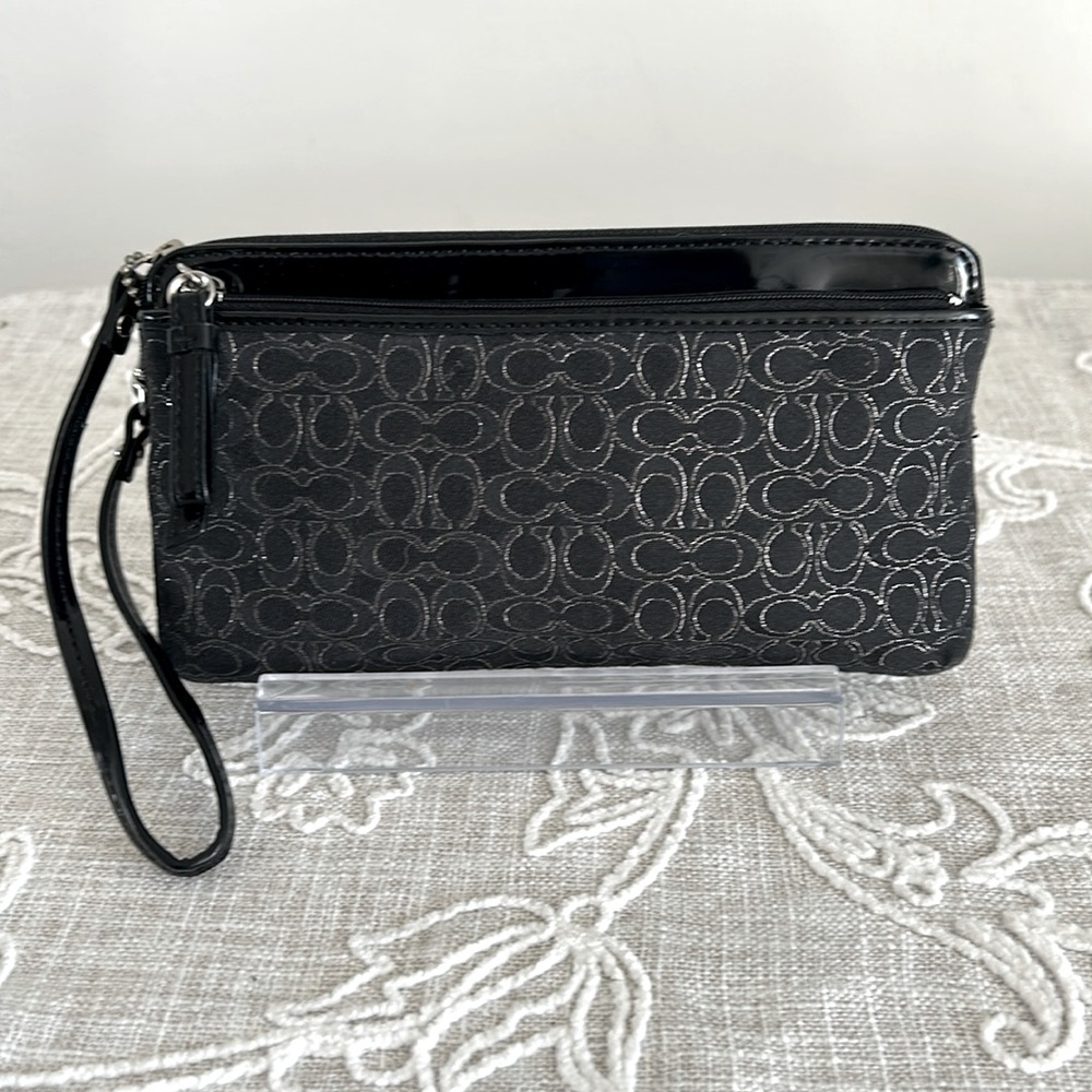 Coach Black with Silver C Pattern Double Compartment Wristlet